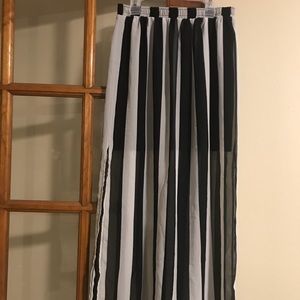 Black and White Striped Maxi Skirt